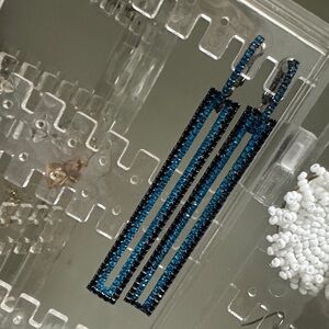 Blue Crystal Triple Bar Drop Earrings